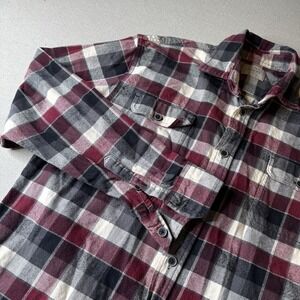JACHS Heavyweight Flannel Shirt Men's XLT‎ Cranberry Red Black White Plaid